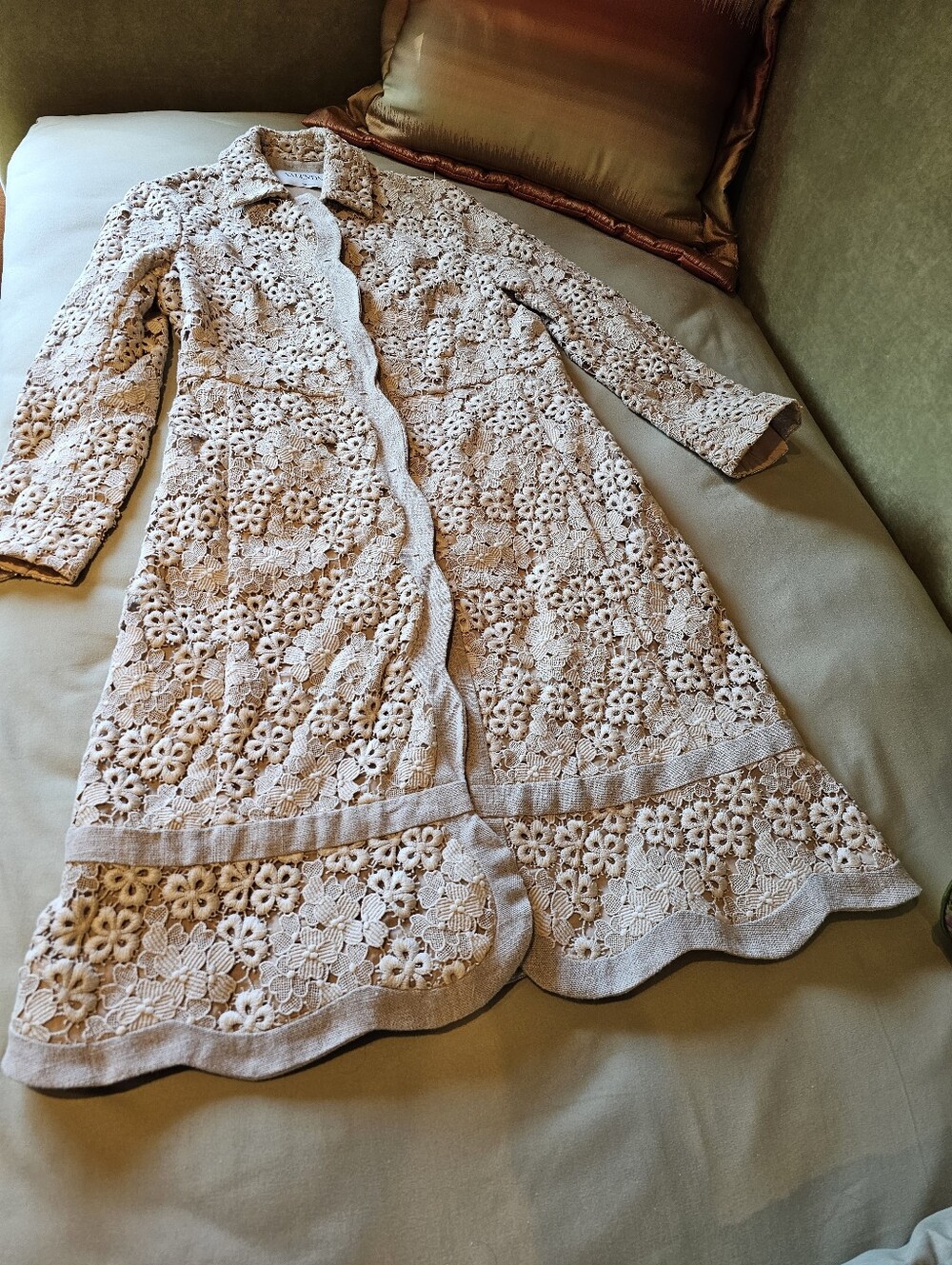 Authentic Valentino Elegant Cream Floral Crochet Longline Dress 8
